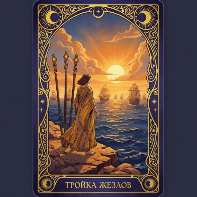 Карта таро Тройка Жезлы — значение в прямом и перевёрнутом положении