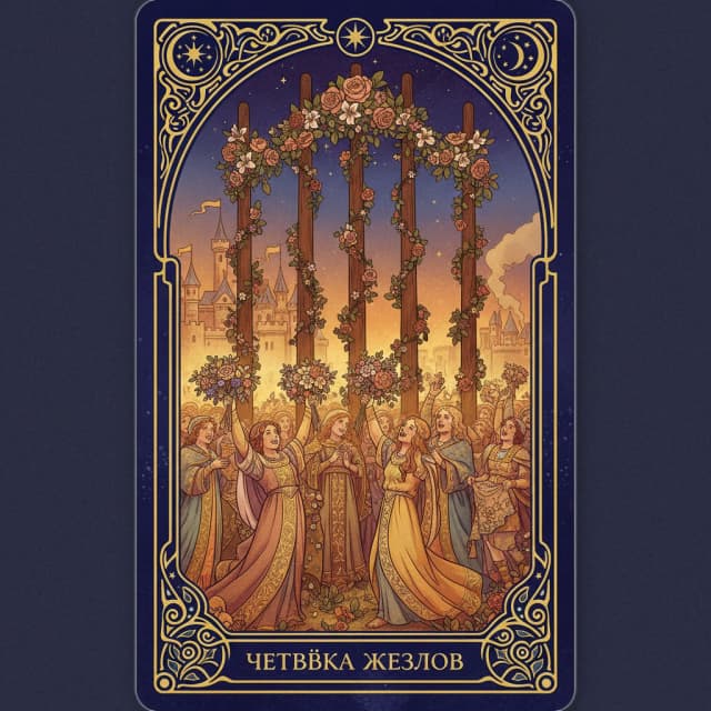 Карта таро Четвёрка Жезлы — значение в прямом и перевёрнутом положении