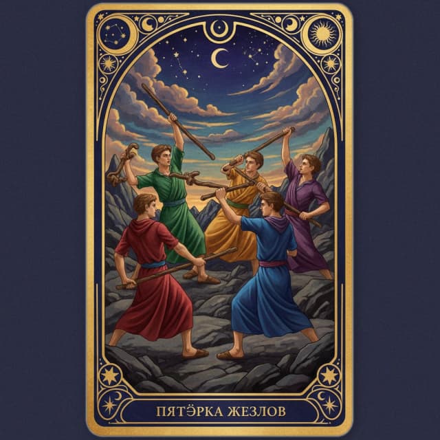 Карта таро Пятёрка Жезлы — значение в прямом и перевёрнутом положении