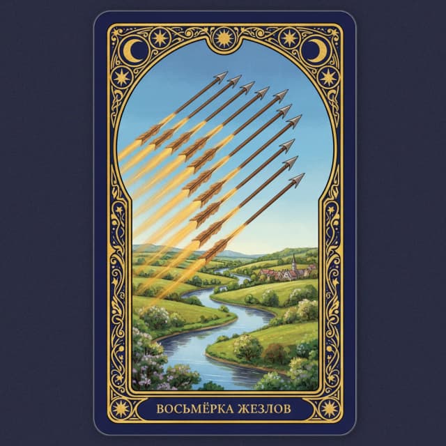 Карта таро Восьмёрка Жезлы — значение в прямом и перевёрнутом положении